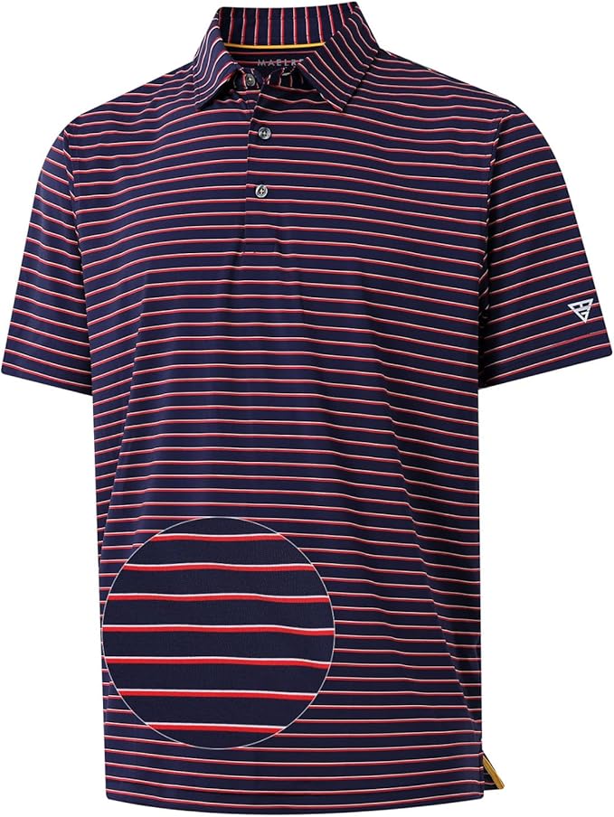 M MAELREG Golf Shirts for Men Moisture Wicking Striped Polo Performance Dry Fit Business Sports Mens Polo Shirts Short Sleeve