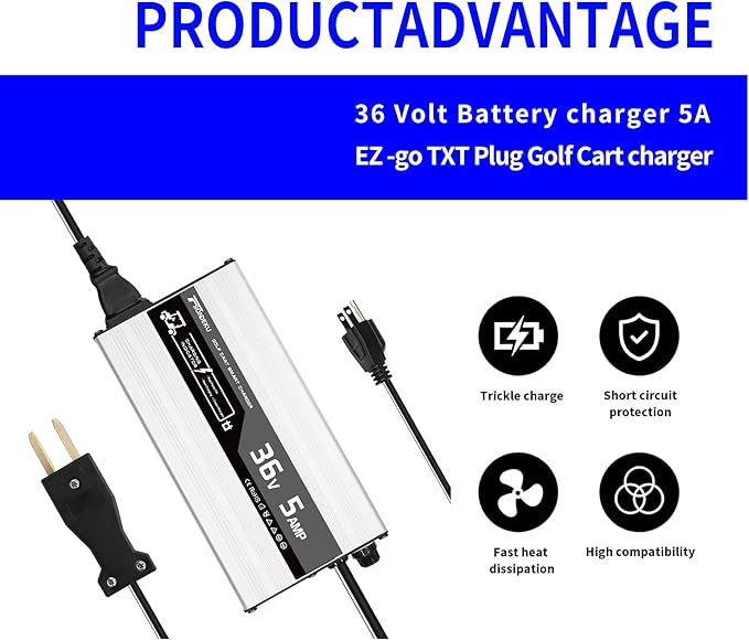 36V 5A Golf Cart Charger with Crowfoot Connector Plug Compatible with TXT DS Golf Cart, Yamaha | Multi-Scenario Use for Home, Club & Storage, Lightweight