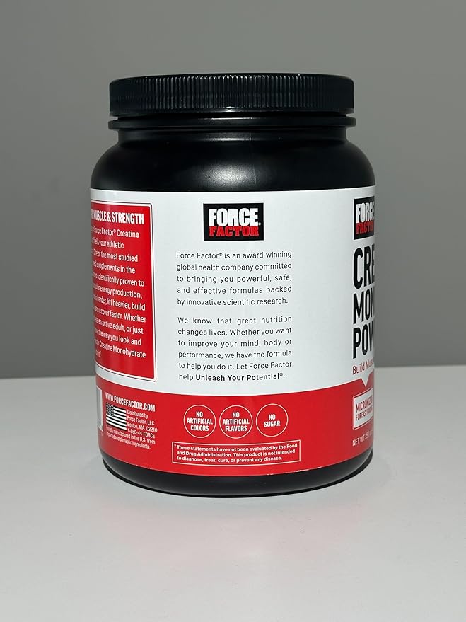 Force Factor Creatine Monohydrate Powder (1KG), 5g Micronized Dose to Support Muscle Growth, Strength, Recovery, Cognitive Health & Memory, Unflavored, 200 Servings