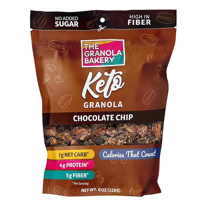 TGB Chocolate Chip Granola Cereal, Keto Friendly Snack, No Added Sugar, Gluten Free, High Fiber, 8oz Resealable Bag (Pack of 1)