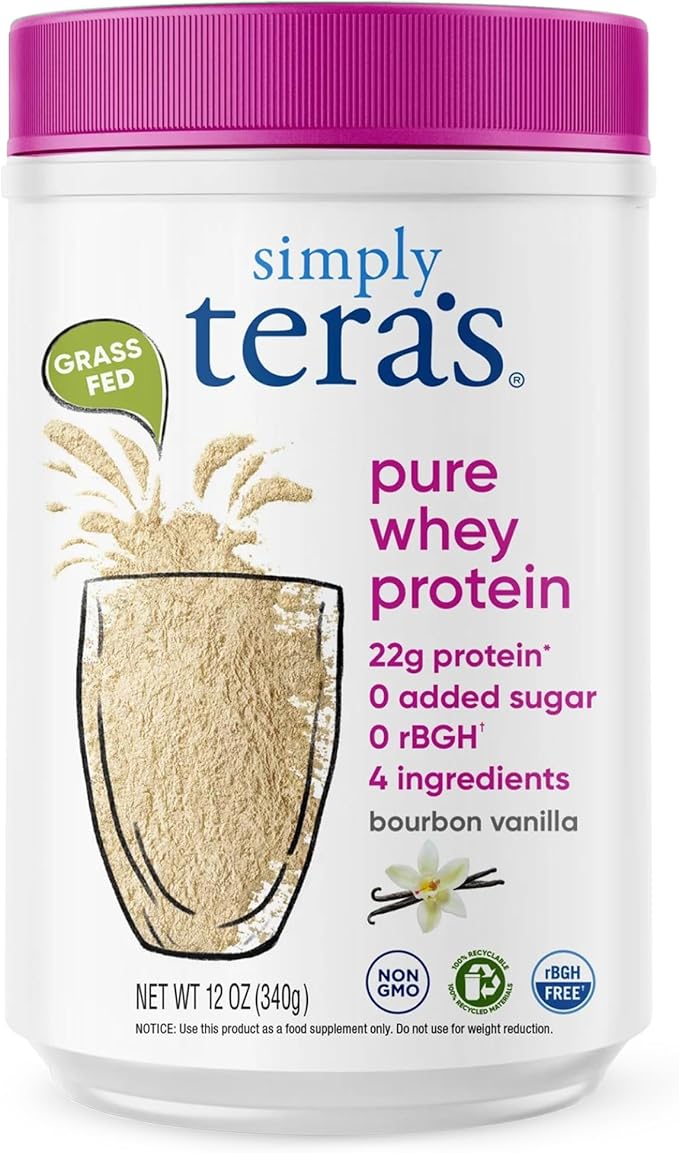 Simply tera's Pure Whey Protein Powder - Vanilla Protein Powder, Grass Fed Whey Protein Powder, Clean Protein Powder Without Artificial Sweeteners, Non-GMO, Kosher, rBGH-Free, Soy-Free - 12 Oz