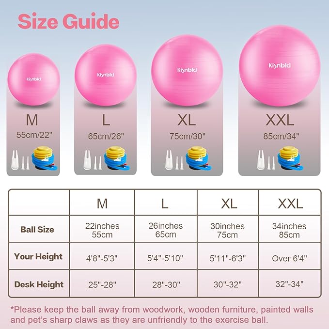 Exercise Ball, Extra Thick Yoga Ball for Workout Pregnancy Stability, 4 Sizes Anti-Burst Balance Ball with Foot Pump - Heavy Duty Fitness Ball Chair for Office, Home & Gym