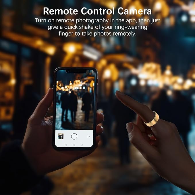 Ring Health Tracker for Women Men, Fitness Tracker with Heart Rate, Blood Oxygen, Sleep Monitor, Calories, Step Counter, IP68 Waterproof Smart Ring for iPhone & Android, No Subscription Fee (Gold, 7#)