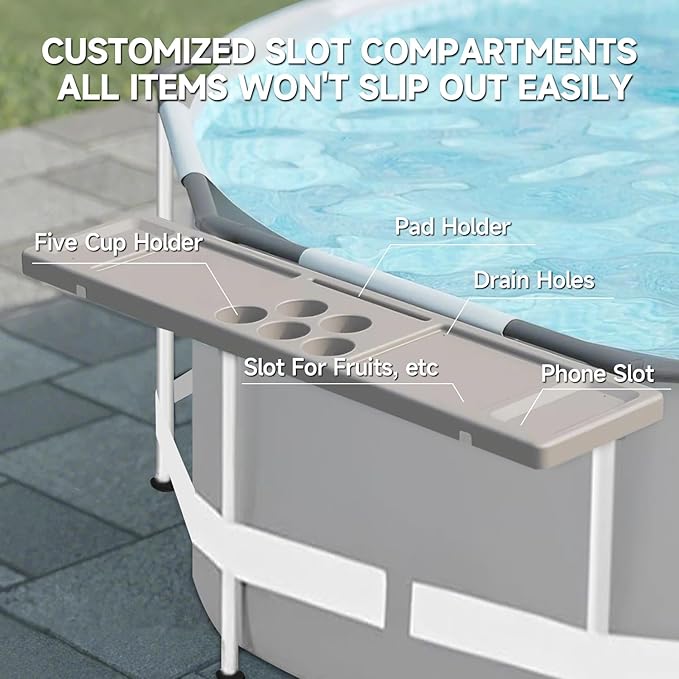 Above Ground Pool Bar Table, 2 in1 Poolside Drink Holder with 5 Cup Holders, Must Have Swimming Pool Accessories for Adults, Portable Swim Up Bar, 47×11in