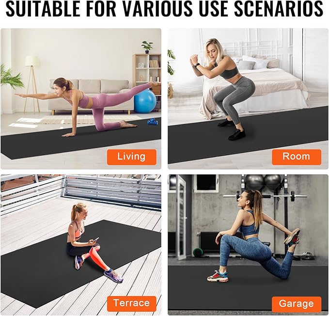 VEVOR Large Exercise Mat, Non Slip High Density Premium Yoga Mat, Exercise Yoga Mat for Men Women, Fitness & Exercise Mat with Bag & Carry Strap, for All Types of Home Yoga, Pilate & Floor Workout