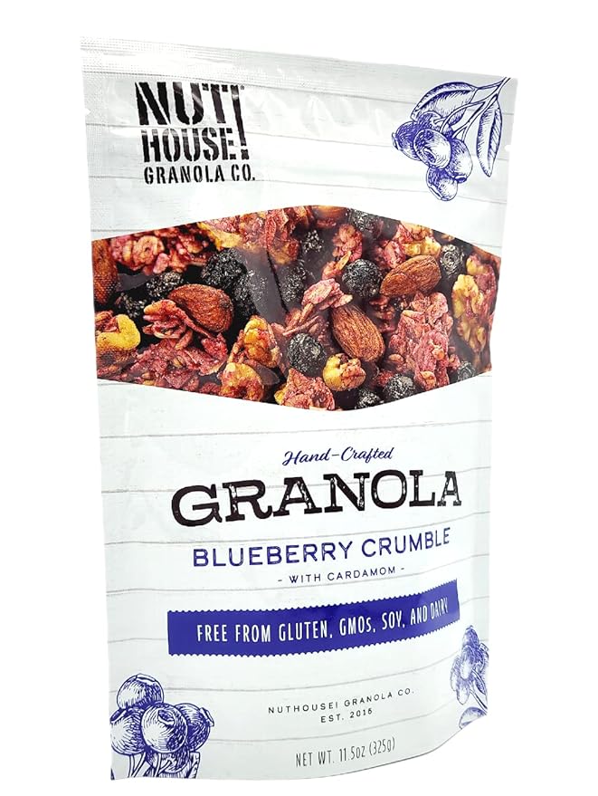 NutHouse! Granola Company - Premium Blueberry Crumble Granola | Certified Gluten-Free, Non-GMO, Kosher | Vegan, Soy-Free | 11.5 oz. Bag (6-Pack)