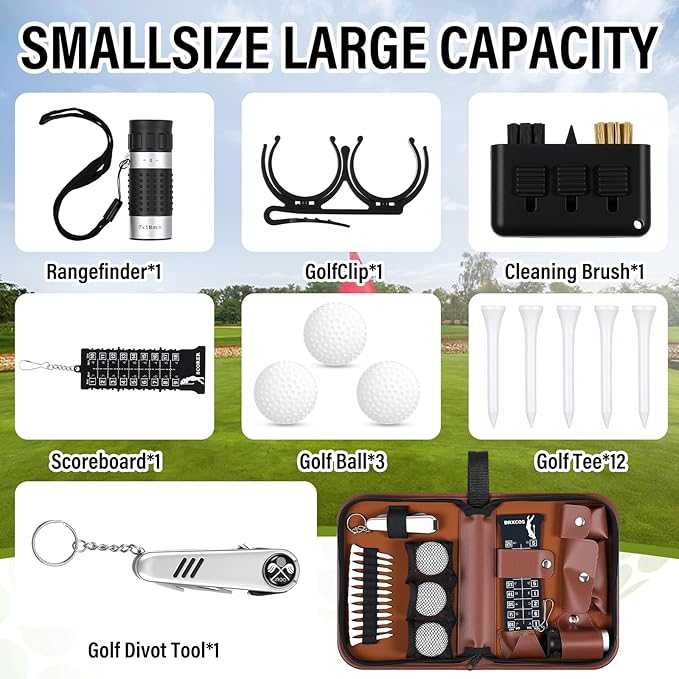 Talltalk Golf Gifts for Dad Men Husband Best Dad by Par Themed Golf Accessories Set Kit with Bag Case Rangefinder Tees Brush Multifunctional Divot Knife Scorer Ball Clamp Christmas