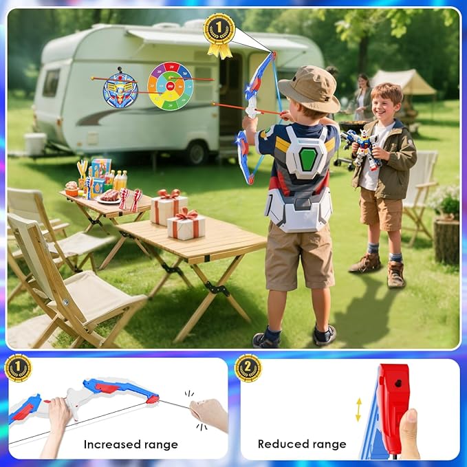 Kids Bow and Arrow Set, LED Light Up Archery Toy Set with 10 Suction Cup Arrows, 2 Target & Quiver, Indoor and Outdoor Toys Sport Gifts for Kids, Boys & Girls Ages 5 6 7 8 9 10 11 12