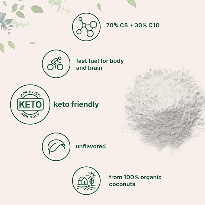 Organic MCT Oil Powder with Prebiotic Fiber,1 Pound(16 Ounce), Fast Fuel for Body and Brain, C8 MCT Oil for Coffee Creamer, No GMOs, Keto Diet, Vegan