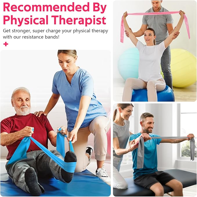 Resistance Bands for Working Out, Exercise Bands for Physical Therapy, Stretch, Recovery, Pilates, Rehab, Strength Training and Yoga Starter Set
