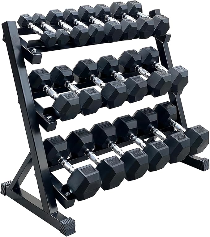 350/450/550 LBS Hex Dumbbell Weight Set with Rack for Complete Home Outdoor Gym Cast Iron 5-50 lbs Dumbbells Exercise Fitness Equipment Durable Coated Rubber Weights and Storage Rack