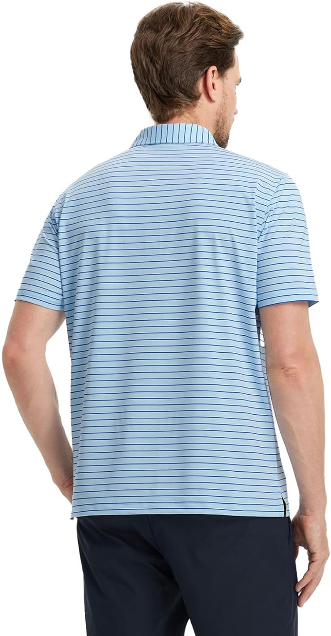 M MAELREG Golf Shirts for Men Moisture Wicking Striped Polo Performance Dry Fit Business Sports Mens Polo Shirts Short Sleeve