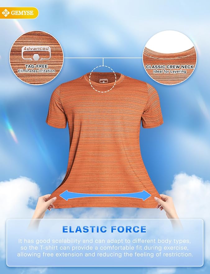 GEMYSE Men's Running Short Sleeve Shirt Sun Protection Quick Dry Moisture Wicking T-Shirts UPF 50+ for Workout