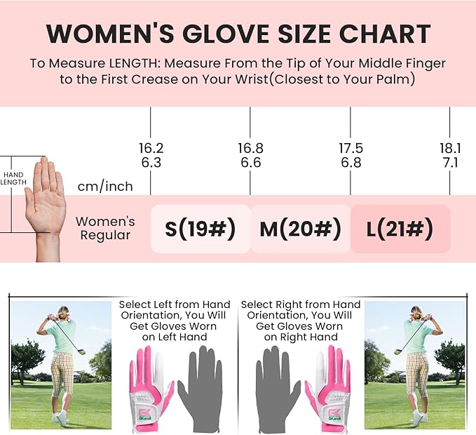 Golf Gloves Women Left Right Handed Golfer Rain Grip Hot Wet All Weather Value 2 Pack, Left Hand Right Pink Womens Golf Glove Breathable Flexible Mesh for Ladies