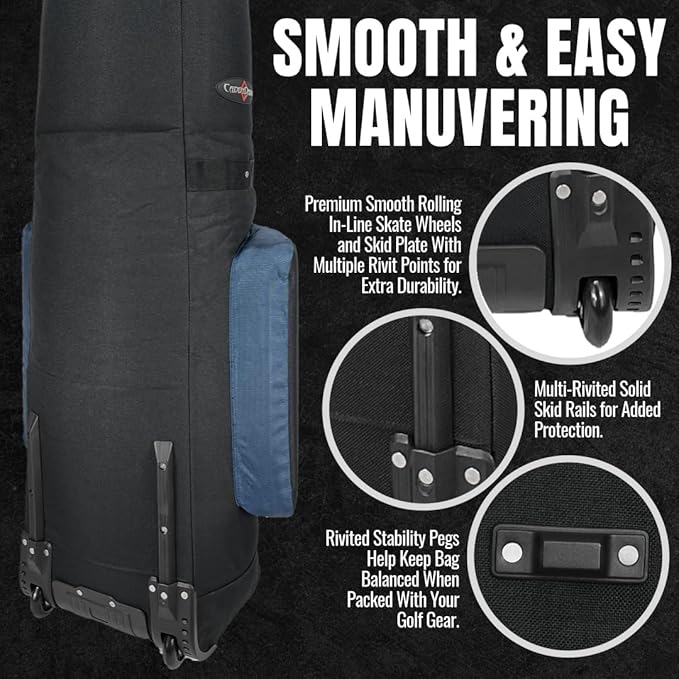 CaddyDaddy Constrictor Soft-Sided Golf Travel Bag Cover with Thick Dense Foam Padded Top 1 Year Full Travel Bag Replacement Coverage | Wheels & Lockable Zippers Case for Transporting Clubs on Airlines
