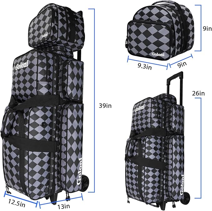 4 Ball Bowling Bags with Wheels,3 Ball Bowling Bag + 1 Ball Tote,Separate Shoe Compartment for Shoes (Up To US Men Size 16)