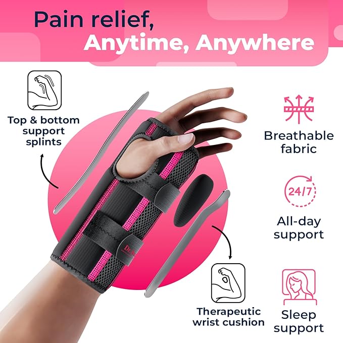 DR. BRACE Adjustable Wrist Brace Night Support for Carpal Tunnel, FSA & HSA Eligible, Doctor Developed, Upgraded with Double Splint & Therapeutic Cushion, Hand Brace For Pain Relief, Injuries, Sprains
