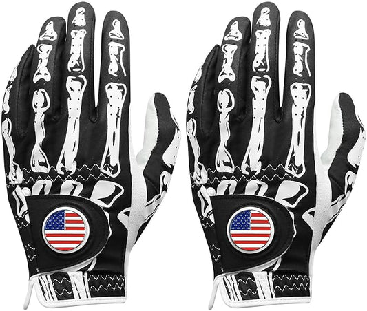 FINGER TEN Golf Gloves Men Right Handed Golfer Left Hand with Ball Marker 2 Pack Leather Breathable Comfortable Weathersof Grip Size Small Medium ML Large XL
