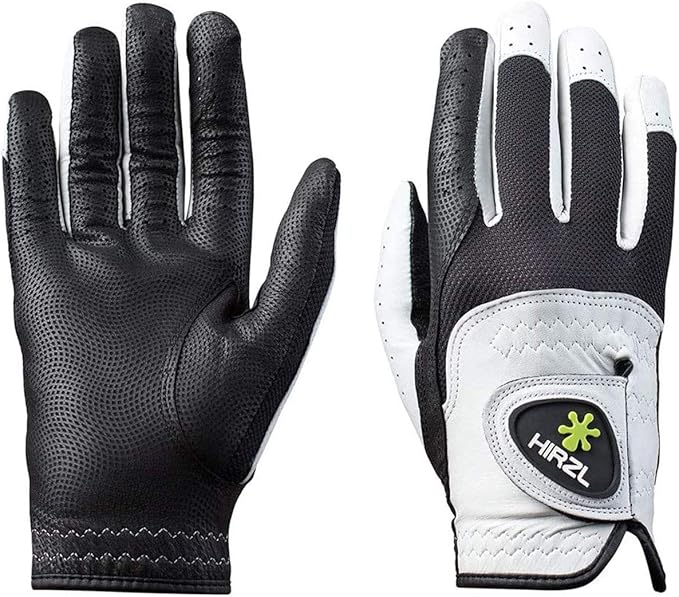 HIRZL Trust Control 2.0 Golf Glove, All Weather Mens Golf Glove, White/Black, Kangaroo Leather Palm, Cabretta Leather Backhand, Trusted by Pro’s, Sweat Free, Ultimate Grip