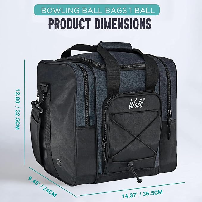 WOLT Bowling Ball Bag for Single Ball - Bowling Ball Tote Bag with Padded Ball Holder, 2 Pockets fit Bowling Shoes Up to Mens Size 14 and Accessories