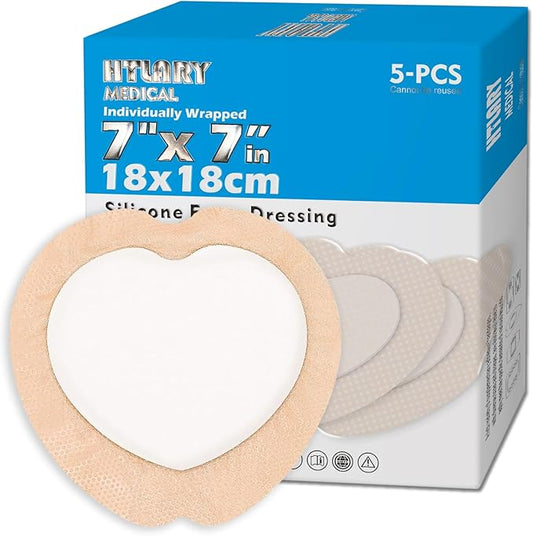 5 Pack Silicone Adhesive Sacral Foam Dressing 7x7 Inches Waterproof Breathable Wound Pads for Bed Sores Pressure Ulcer Care Absorbent Skin Friendly Medical Bandages