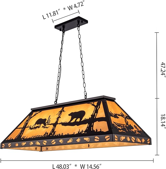 TOCHIC Rustic Pool Table Light, 4 Lights Vintage Billiards Light Fixtures, Tiffany Billiard & Pool Table Lights for Game Room Farmhouse Chandelier Man Cave Club Bar Dining Room Island 48" Inches