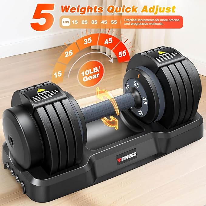 XDDIAS Adjustable Dumbbell Set of 2-25LB/55LB Set-1Sec Adjustable Dumbbell Weights-5 in 1 Free Weights Dumbbells Set with Effortless Tray/No-Slip Handle-Compact Size for Women/Men at Home Gym