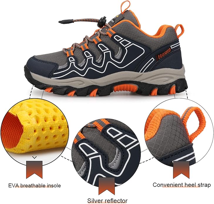 Boys Girls Hiking Trail Shoes Waterproof Slip Resistant Outdoor Trekking Walking Running Sneakers(Little/Big Kids)
