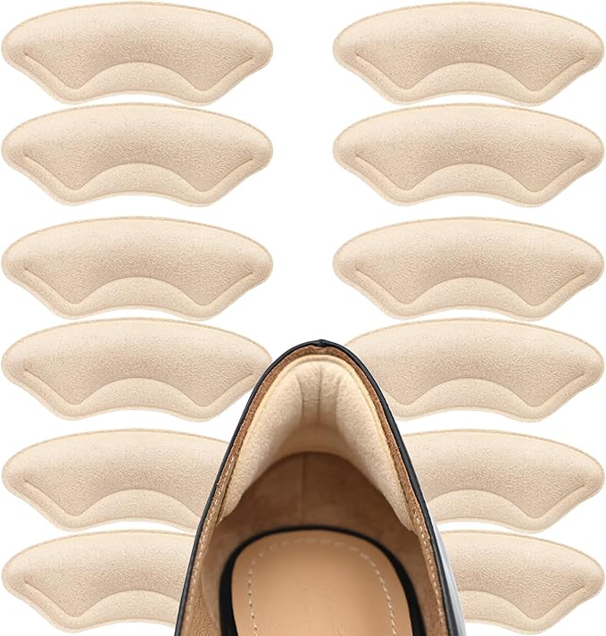 6 Pairs Heel Cushion Pads for Shoes Too Big, Shoe Grips Liners Heel Protectors for Loose Shoes, Heel Pain, Blisters and Rubbing, Anti Slip Shoe Filler Make Shoes Fit Tighter(Beige)