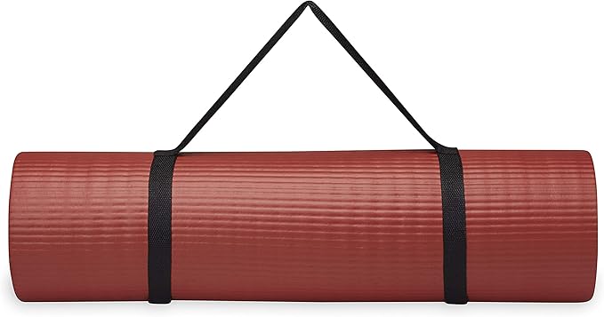 Gaiam Essentials Thick Yoga Mat Fitness & Exercise Mat with Easy-Cinch Yoga Mat Carrier Strap, 72"L x 24"W x 2/5 Inch Thick