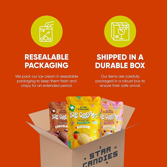 Star Candies Freeze Dried Mango Ice Cream | No Melting Freeze Dried Candy | Crunchy & Delicious Camping Food | Premium Astronaut Ice Cream loved by Kids and Adults | Space and Astronaut Snack | Gift Set for Birthday or Party (7.5 oz; 3 pack)