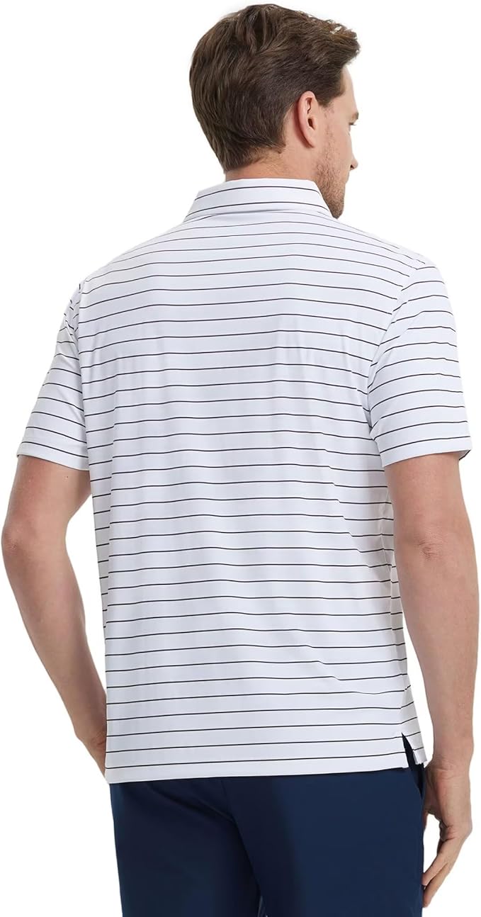 M MAELREG Mens Striped Golf Shirts Short Sleeve Silk-Like Touch Water-Resistant Breathable Soft Collared Polo Shirts for Men