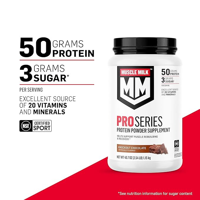 Muscle Milk Pro Series Protein Powder Supplement, Intense Vanilla, 5 Pound, 28 Servings, 50g Protein, 3g Sugar, 20 Vitamins & Minerals, NSF Certified for Sport, Workout Recovery, Packaging May Vary
