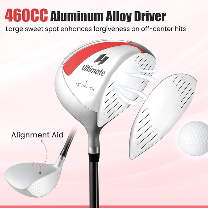 Tangkula 9/10/12 Pieces Women's Complete Golf Clubs Set, Golf Club Package Set with 460CC Driver, Fairway Wood & Hybrid, Irons, Putter, Portable Regular Golf Club Set