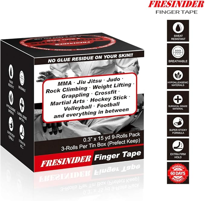 Finger Tape - Strong Athletic Tape | 0.3” x 45 Feet (9 Pack) Tin Set | No Sticky Residue | for Rock Climbing, BJJ Jiu Jitsu, Grappling, Judo, MMA, Rock Climbing and Martial Arts (Pink)