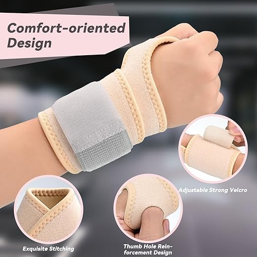 Wrist Support Brace for Carpal Tunnel 2 Pairs Right Left Hand, Wrist Wraps for Women Men, Adjustable Wrist Brace for Tendonitis, Arthritis, Pain Relief, Weightlifting, Sports, Day Night Support, Nude