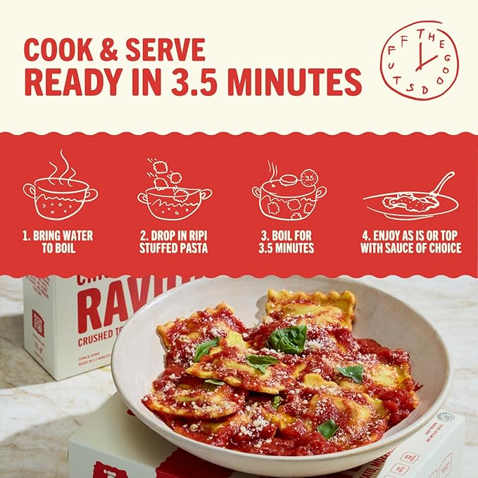 Ripi Chicken Parmesan Ravioli - Crushed Tomatoes, Mozzarella & Basil - Frozen Pasta Meal - Ready in Under 5 Minutes, 9oz packs (12 Pack, Chicken Parmesan)