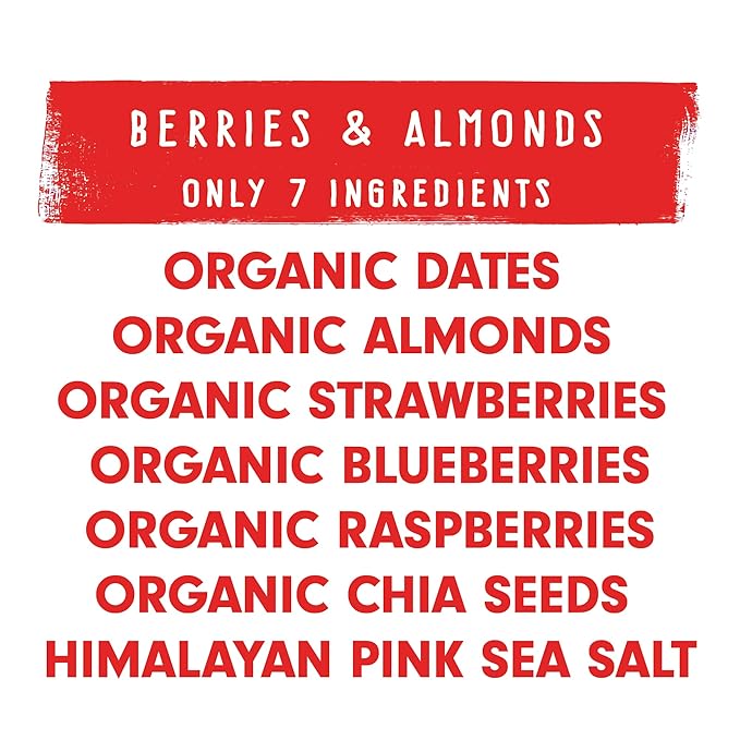 JONESBAR (Berries and Almonds, 12 Count (Pack of 1)), USDA Organic Fruit & Nut Bar, Non-GMO, Kosher, Vegan, Gluten Free, Simple Snack Bar