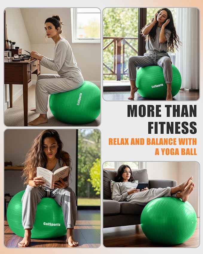 GalSports Anti-Burst Slip Resistant Stability Ball - Swiss Ball for Home Gym & Physical Therapy