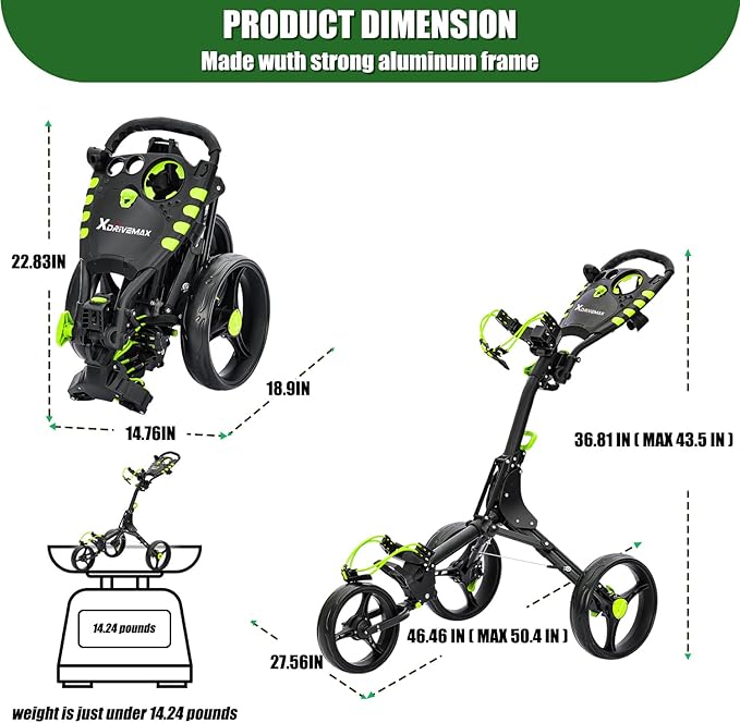 Golf Push Cart Series: 2-Wheel, 3-Wheel, 4-Wheel & 360° Swivel Front Wheel