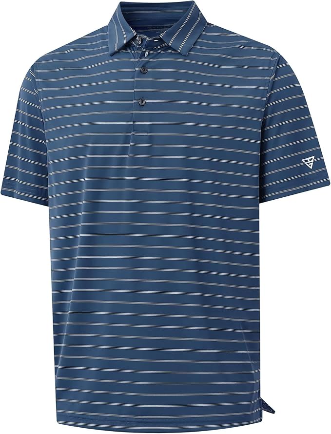 M MAELREG Mens Striped Golf Shirts Short Sleeve Silk-Like Touch Water-Resistant Breathable Soft Collared Polo Shirts for Men
