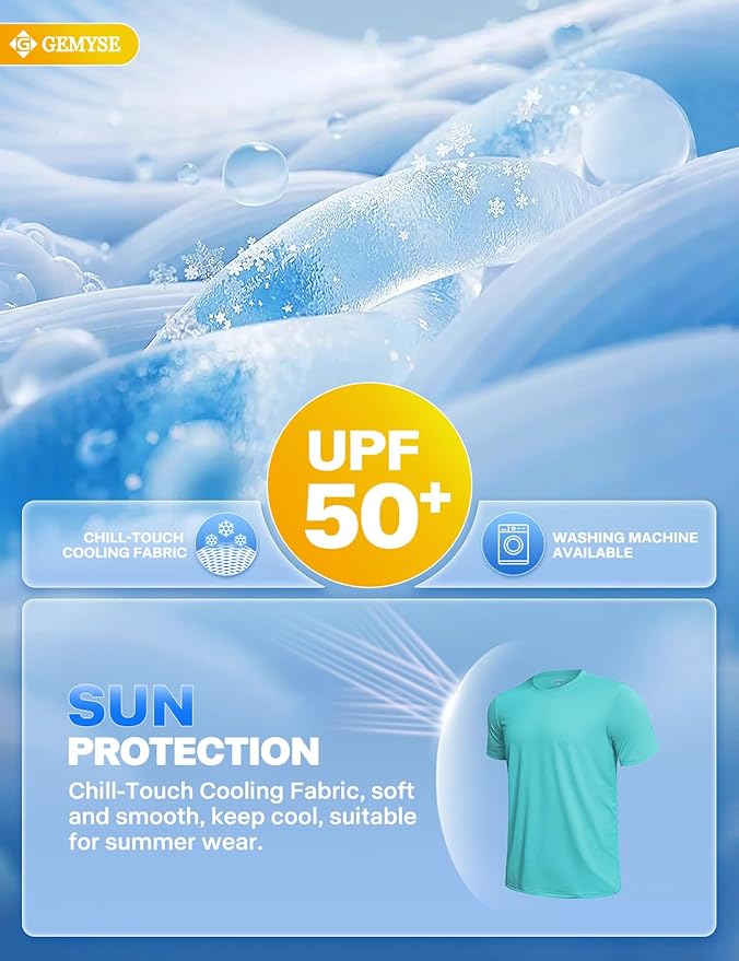 GEMYSE Men's Running Short Sleeve Shirt Sun Protection Quick Dry Moisture Wicking T-Shirts UPF 50+ for Workout