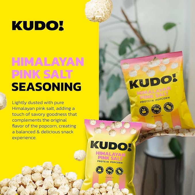 Kudo - Himalayan Pink Salt Kettle-Popped Protein Popcorn - Whole Grain, No Seed Oils, Gourmet Mushroom Kernel, Tasty Snack, Classic Flavor - 2oz
