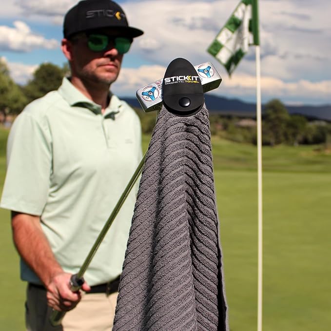 STICKIT XL Magnetic Golf Towel, Premium 35" x 20" Microfiber with Deep Waffle Pockets, Industrial Strength Magnet for Secure Hold to Golf Carts & Clubs, Ultra-Absorbent, Fast-Drying, Easy-Clean Design