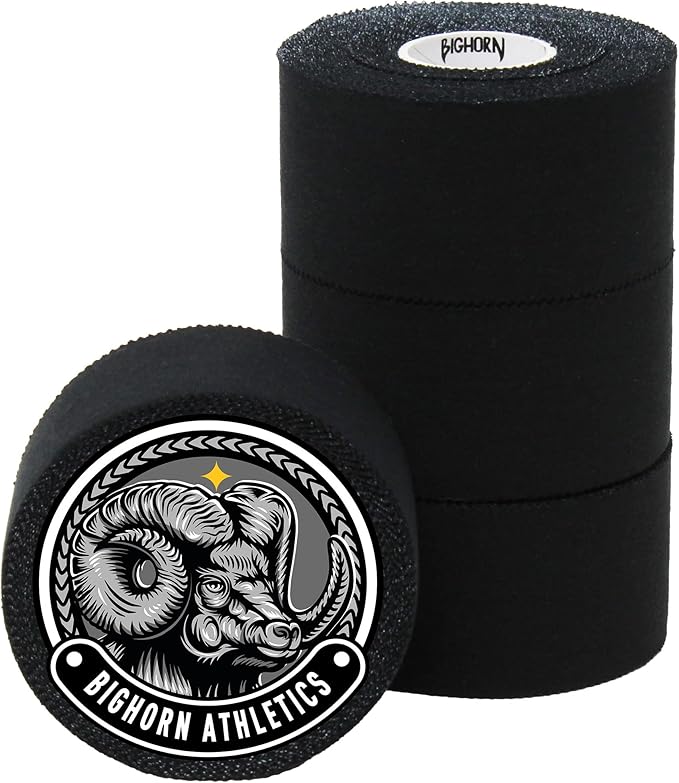 Bighorn Athletics Sports Tape | EZ-Tear Black Athletic Tape for Wrist, Ankle & Foot Support | Zinc Oxide Infused & Latex-Free Adhesive, Breathable Cotton Fabric, 1.5-Inch x 45-Feet, 4 Rolls, Black