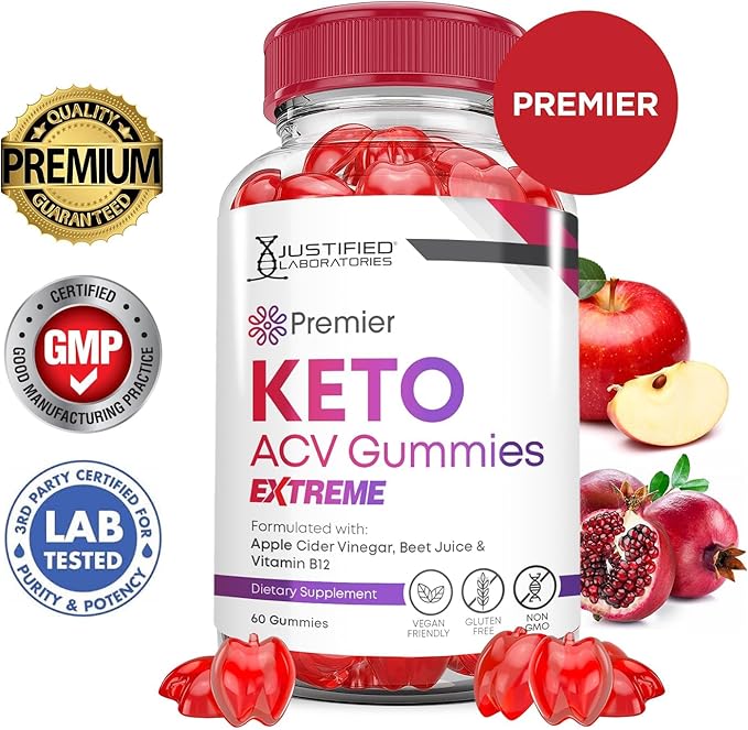 Justified Laboratories (2 Pack Premier Keto ACV Gummies Extreme 2000MG Premier Keto Gummies Apple Cider Vinegar Formulated with Pomegranate Beet Juice Powder B12 Vegan Non GMO 120 Gummys