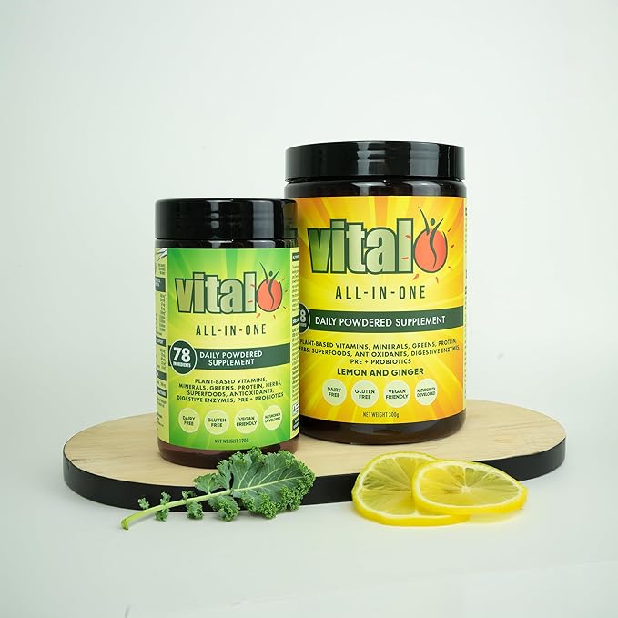 Vital All-in-One Daily Powdered Supplement - Natural Greens Superfood Powder for Energy & Health, Super Greens Powder Drink Mix with Probiotic & Antioxidant Support - 10.58 oz (300 g)