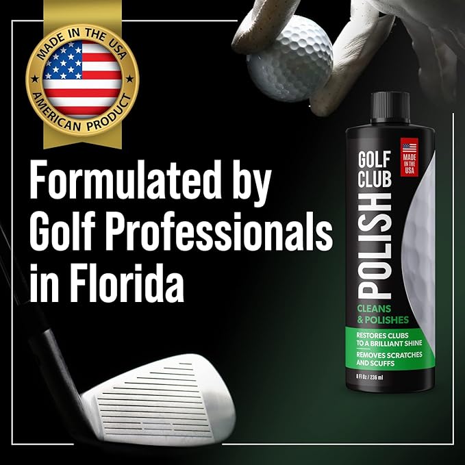 Golf Club Polish - Made In The USA Instant Golf Club Cleaner and Golf Club Scratch Remover - Cream Golf Club Polishing Kit / Golf Club Cleaning Kit - 8 oz of Metal Polish Compound - Golf Accessories