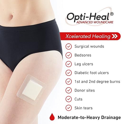 Neo G Opti-Heal Silicone Foam Dressing with Border - Absorbent, Adhesive Foam Wound Dressing for Cuts, Ulcers, Diabetic Wound, Bedsore Wound Care, Burns, Surgical - Island Dressing 4x4-4 Pcs