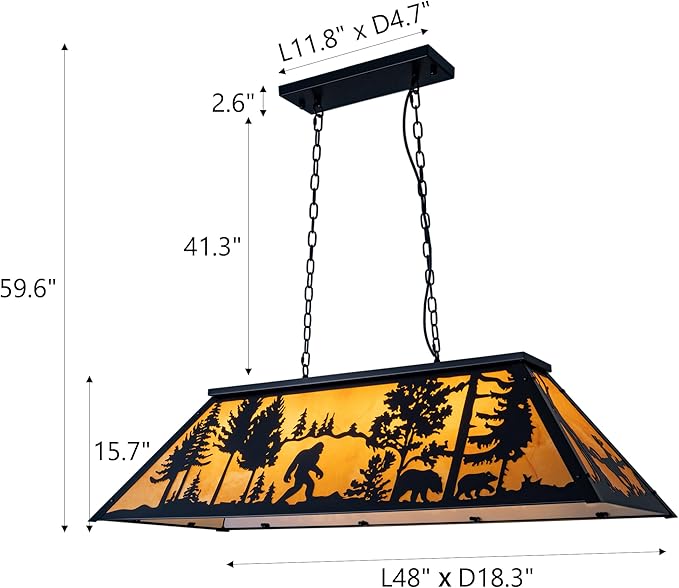 TOCHIC Tiffany Pool Table Light, 4 Lights Vintage Bigfoot Pool Table Light Rustic Billiards Light Fixtures for Game Room, 48" Farmhouse Chandelier for Billiard Table Game Room Man Cave Club Kitchen